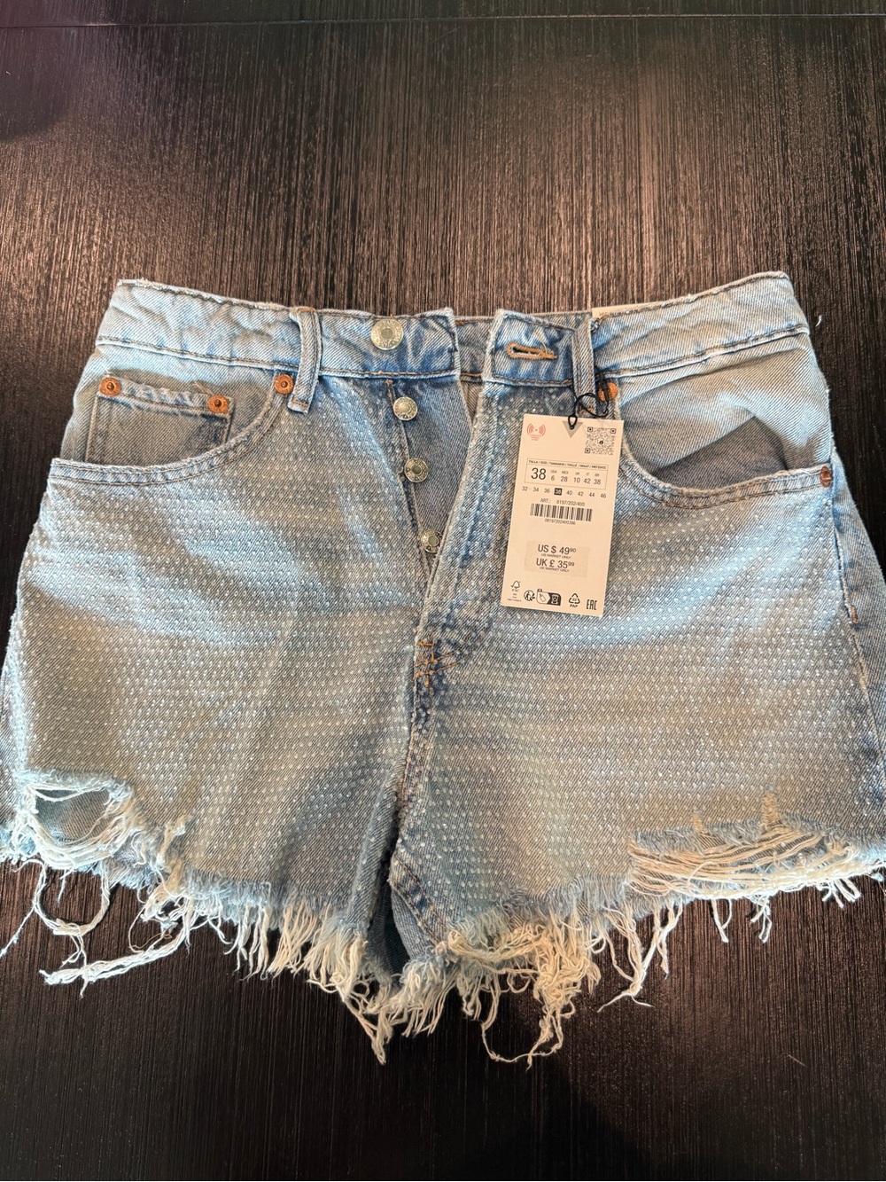 Zara Light Wash Distressed Denim Cutoff Shorts